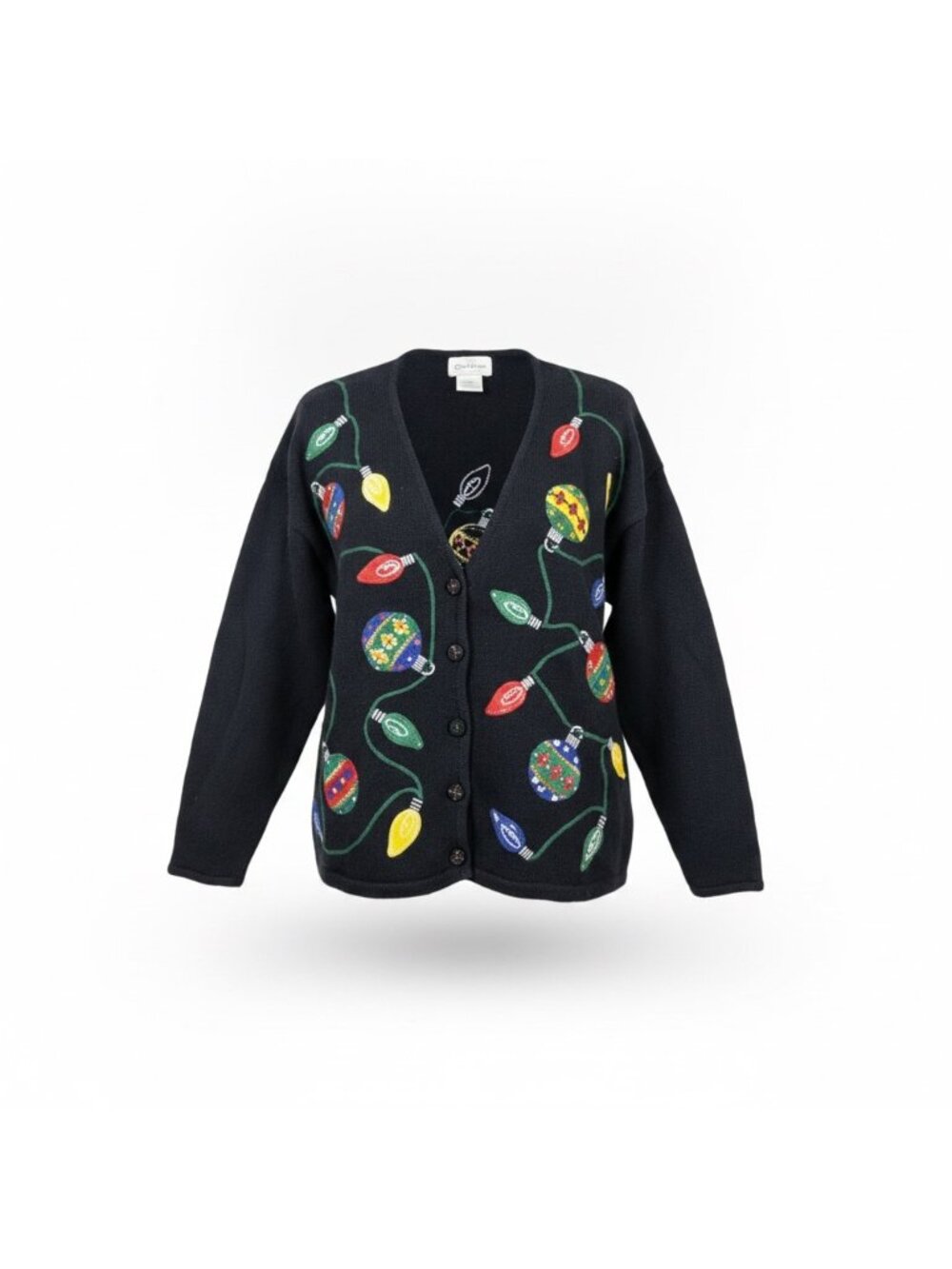 Mandal Bay Womens Black Christmas Lights Ornament Cardigan Size XXL
